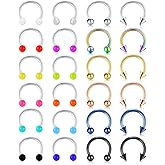 Mayhoop 20G 24Pcs Stainless Steel Horseshoe Nose Septum Rings Piercing Jewelry Cartilage Helix Tragus Earring Hoop Lip Horseshoe Piercing Retainer for Women Men 8mm 10mm