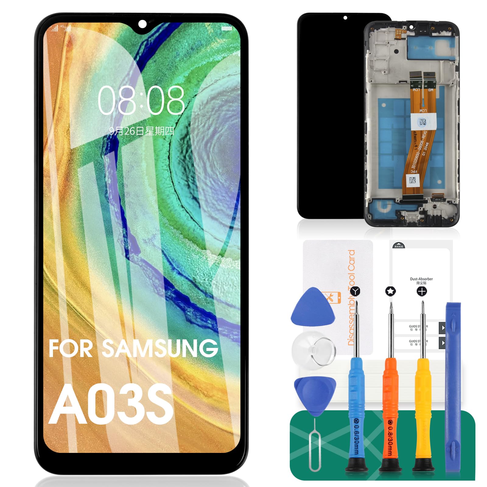 Photo 1 of for Samsung A03S LCD Screen Replacement Digitizer for A037A A037W A037G Display Touch Screen Assembly Repair Parts 162mm Version (Not Fit for A037U A037F A037M)(Black LCD with Frame)