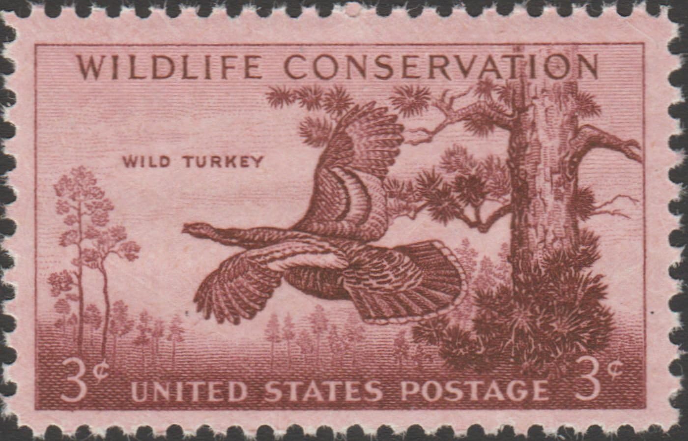 1956 1 X 3¢ US Postage Stamp Wildlife Conservation Wild Turkey Scott #1077