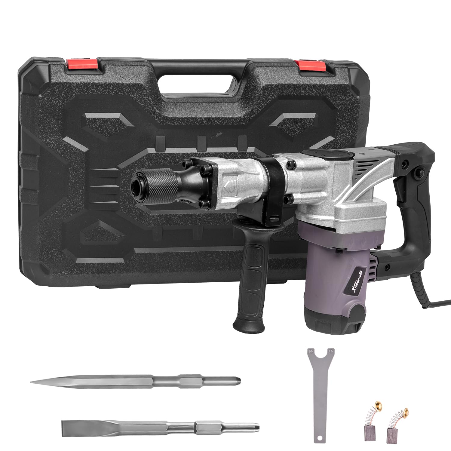 XtremepowerUS 1400W Demolition Electric Jack Hammer Point & Flat Chisel Bits Set 3000 BPM Construction Concrete Breaker Punch Chipping Carrying Case