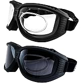 Birdz Eyewear Hawk Over The Glasses Motorcycle Goggles Biker 2 Pairs Anti-Fog Clear & Smoke Lenses ANSI Z87.1 Safety Rated