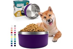 IKITCHEN Dog Bowl for Food and Water, 64 Oz Stainless Steel Pet Feeding Bowl, Durable Non-Skid Double Wall Insulated Heavy Duty with Rubber Bottom for Medium Large Dogs (64 Ounces/8 Cup, Purple)
