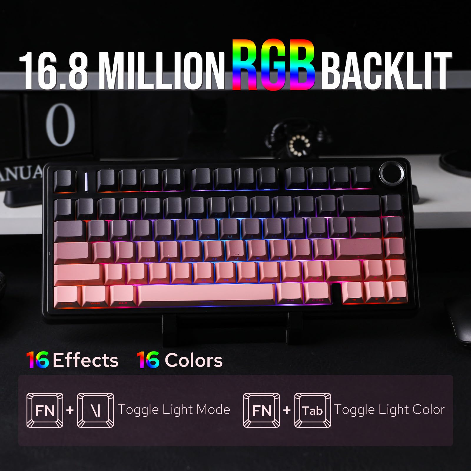 EPOMAKER X Aula F75 75% Wireless Gaming Keyboard, Bluetooth/2.4GHz/USB-C, Hot Swappable Creamy Mechanical Keyboard with 5-Layer Padding&Knob, NKRO, RGB (Black Pink)
