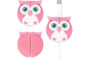 CAIRIAC Phone Charger Protector - Cute Animal USB Charger Cable Protectors, Data Cable Saver - Android (Pink, Owl)
