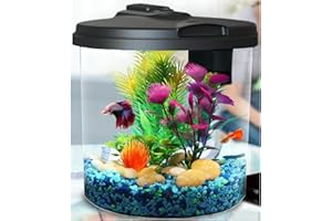 Koller Products AquaView 2-Gallon Plastic 360 Aquarium with Power Filter & LED Lighting for Tropical Fish - Betta Fish