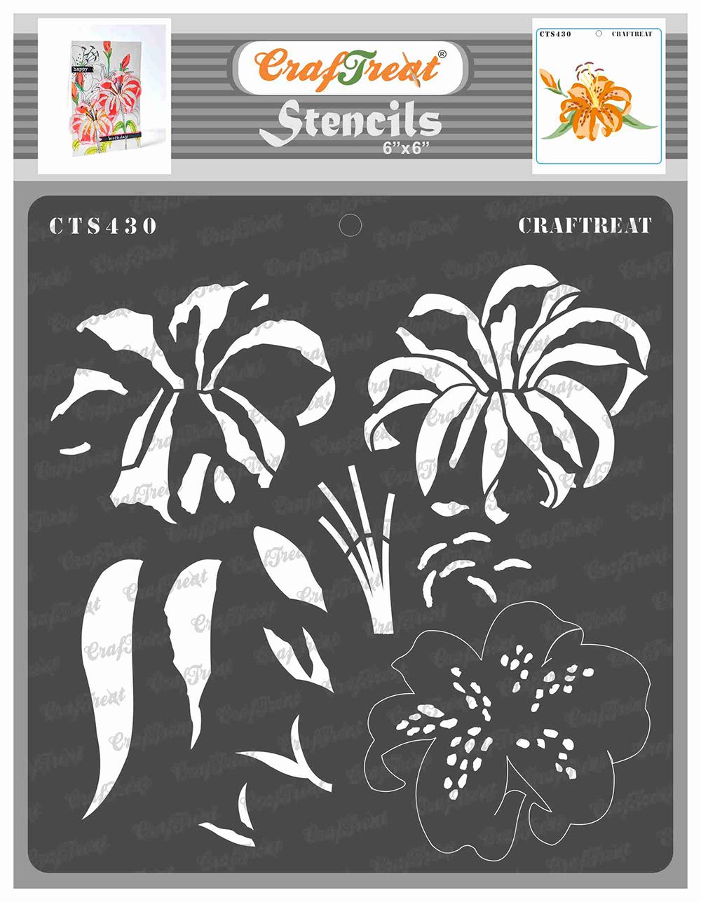 CrafTreat Reusable Flower Stencils for Painting on Wood, Wall, Tile, Canvas, Paper, Fabric and Floor - Tiger Lily Stencil -6x6 Inch - DIY Art and Craft Stencils - Layered Craft Stencils