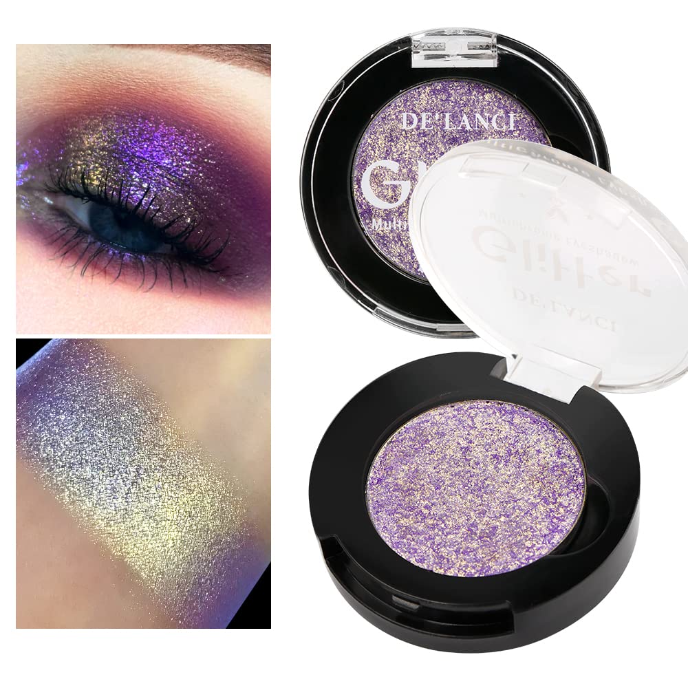 Afflano Purple-Gold Duo Chrome Multichrome Holographic Glitter Eyeshadow, Color Change Sparkle Chameleon Luminizer Highlighter Makeup — image 1