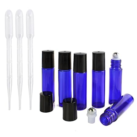 Unigear Glasflaschen für ätherische Öle nachfüllbar mit 3ml-Plastik-Pipetten (blau)