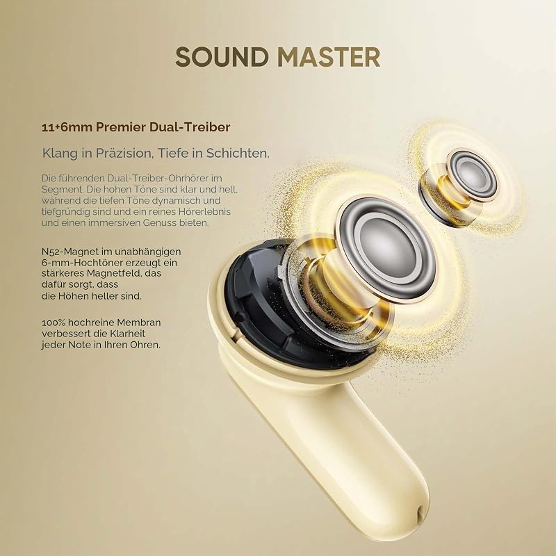 Buds Air8 In Ear kopfhörer Bluetooth mit 58h Spielzeit, AI-Übersetzer, Google Gemini, Hi-Res, LHDC 5.0, IP55, 6-Mikrofon & 45ms Latenz, 3-Geräte Verbindung, Flagship Kabellose Kopfhörer, Grau