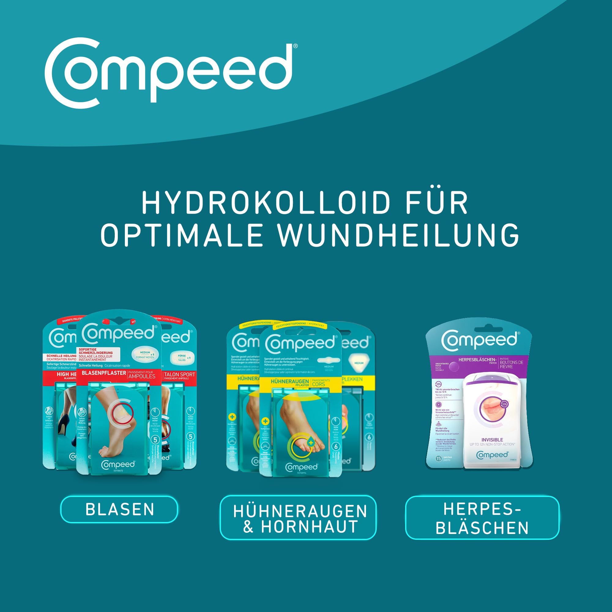Compeed Blasenpflaster Mixpack - Hydrokolloid-Pflaster in verschiedenen Größen - gegen Blasen an Fersen, Zehen und für kleine Blasen, 12 Pflaster 7