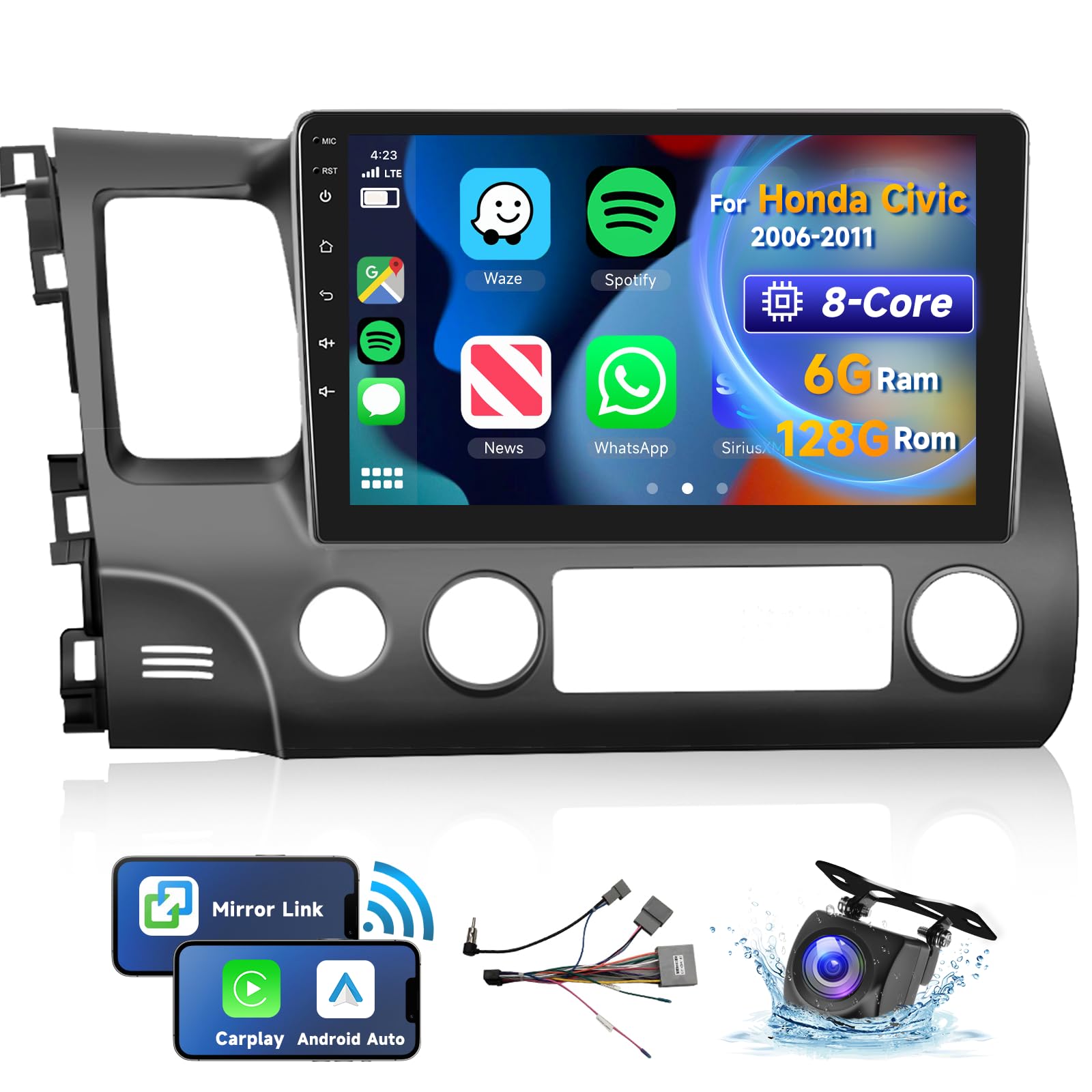 Photo 1 of [8 CORE 6G+128G] for Honda Civic Car Stereo 2006-2011 with Wireless Carplay/Android Auto, 10.1 Inch Android 13 IPS Touch Screen Car Radio, Bluetooth, GPS Navi, WiFi, SWC, DSP + Backup Camera