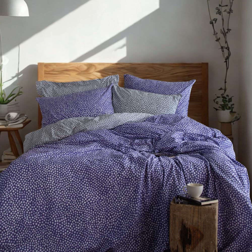 LERUUM Purple Bedding Cotton Double Duvet Cover Set Reversible Grey Purple Polka Dot Print 200TC Percale Quilt Cover Set — image 1