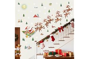 decalmile Christmas Santa Claus Reindeer Window Wall Decals Winter Xmas Tree Wall Stickers Snowflake House Window Clings Chri