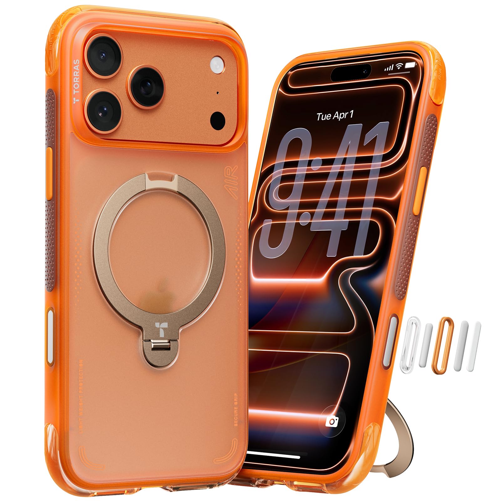 Photo 1 of TORRAS Ostand Q3 Air for iPhone 17 Pro Max Case with 360 Magnetic Stand, Fit for MagSafe, Mil-Grade Drop Tested, Camera Control Button, Shockproof Phone Case for iPhone 17 Pro Max 6.9", Horizon Orange