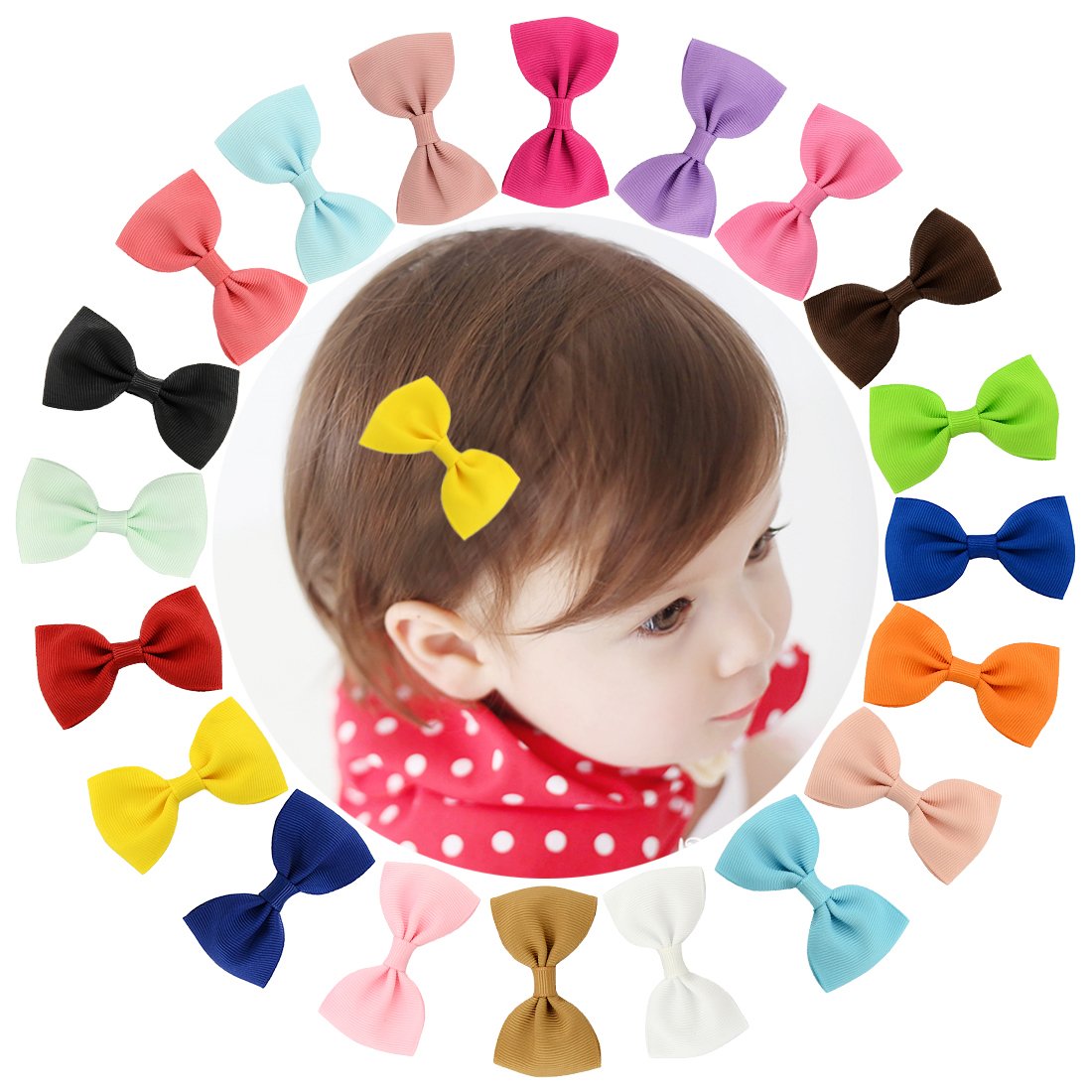 Dooppa 20PCS Ribbon Bowknot Baby Girls Hair Clips Snap Alligator Clips Barrettes