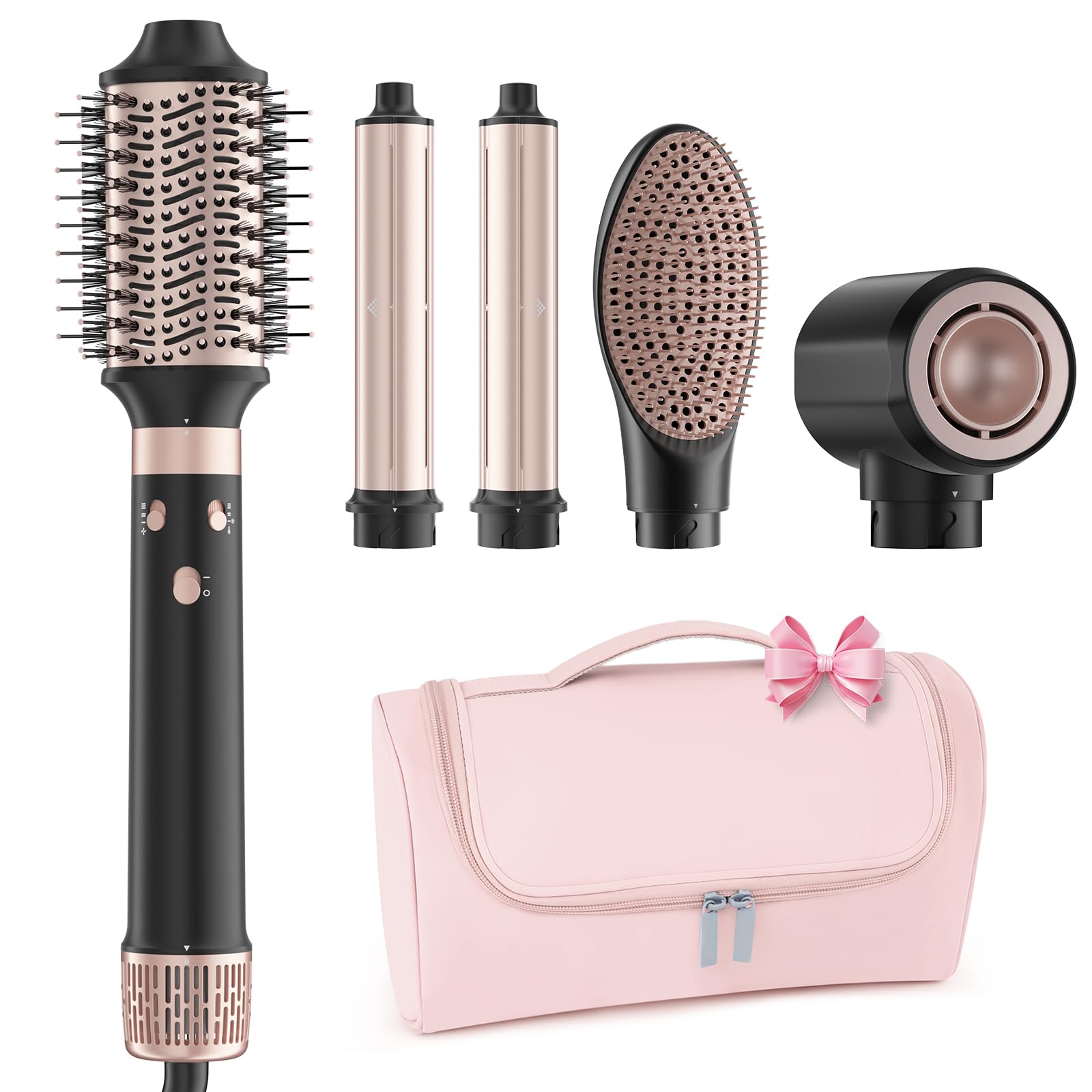Photo 1 of MESCOMB Dual Voltage Hot Air Styler Wrap - 5 in 1 Hair Dryer Brush with Fast Drying Blow Dryer, Styling, Straightening & Volumizing with Travel Bag (100V–240V) -Black + Pink