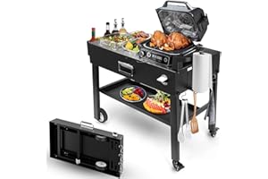HISENCN Foldable Grill Table Cart for Ninja Woodfire OG700, Blackstone Portable Griddle, Weber, Ooni Pizza Oven – Portable Outdoor BBQ Prep Stand with Caddy, Ideal for Camping and Tailgating