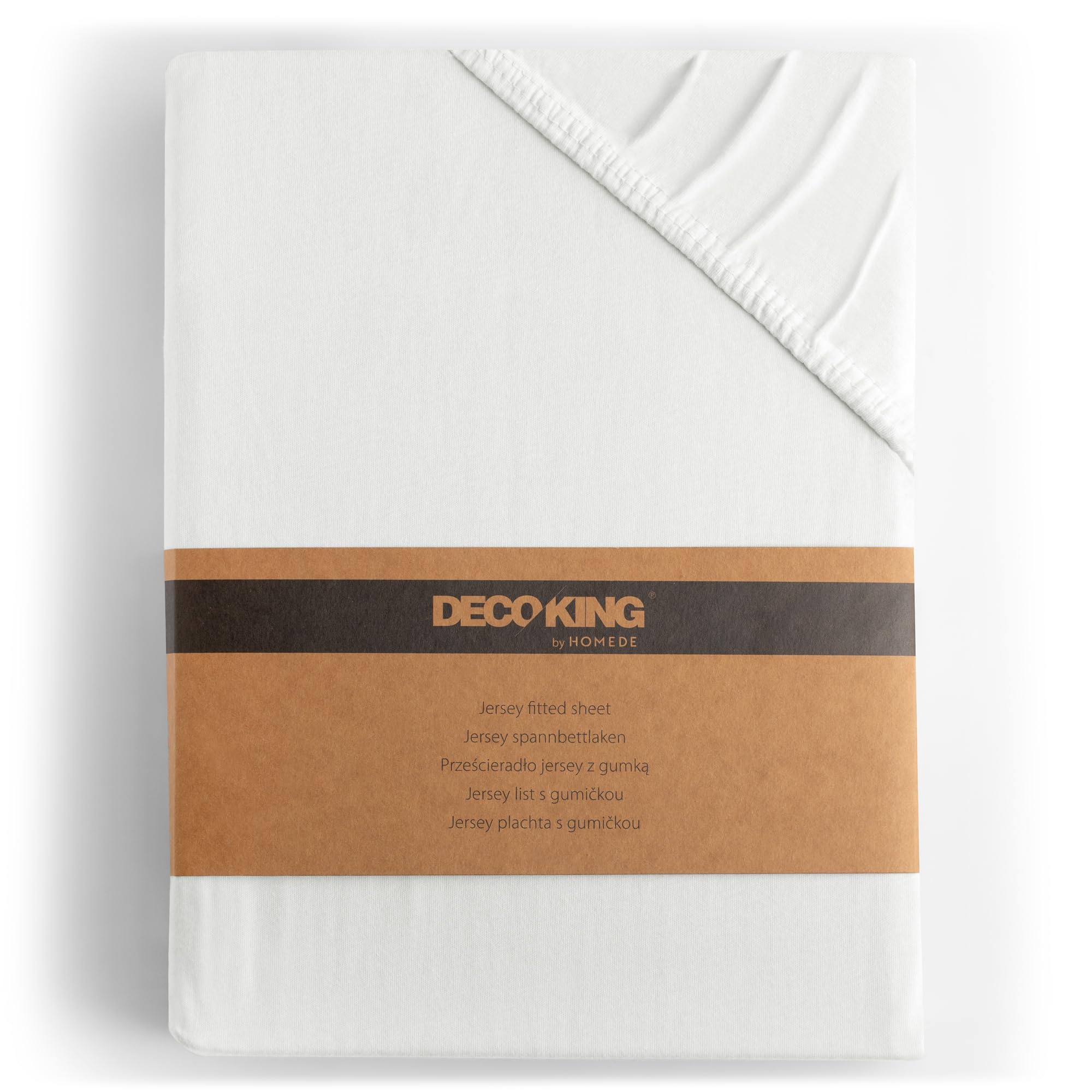 DecoKing Fitted Sheet Single 100% Combed Cotton Soft Jersey Bed Sheet 80x200-90x200 cm White Amber — image 1