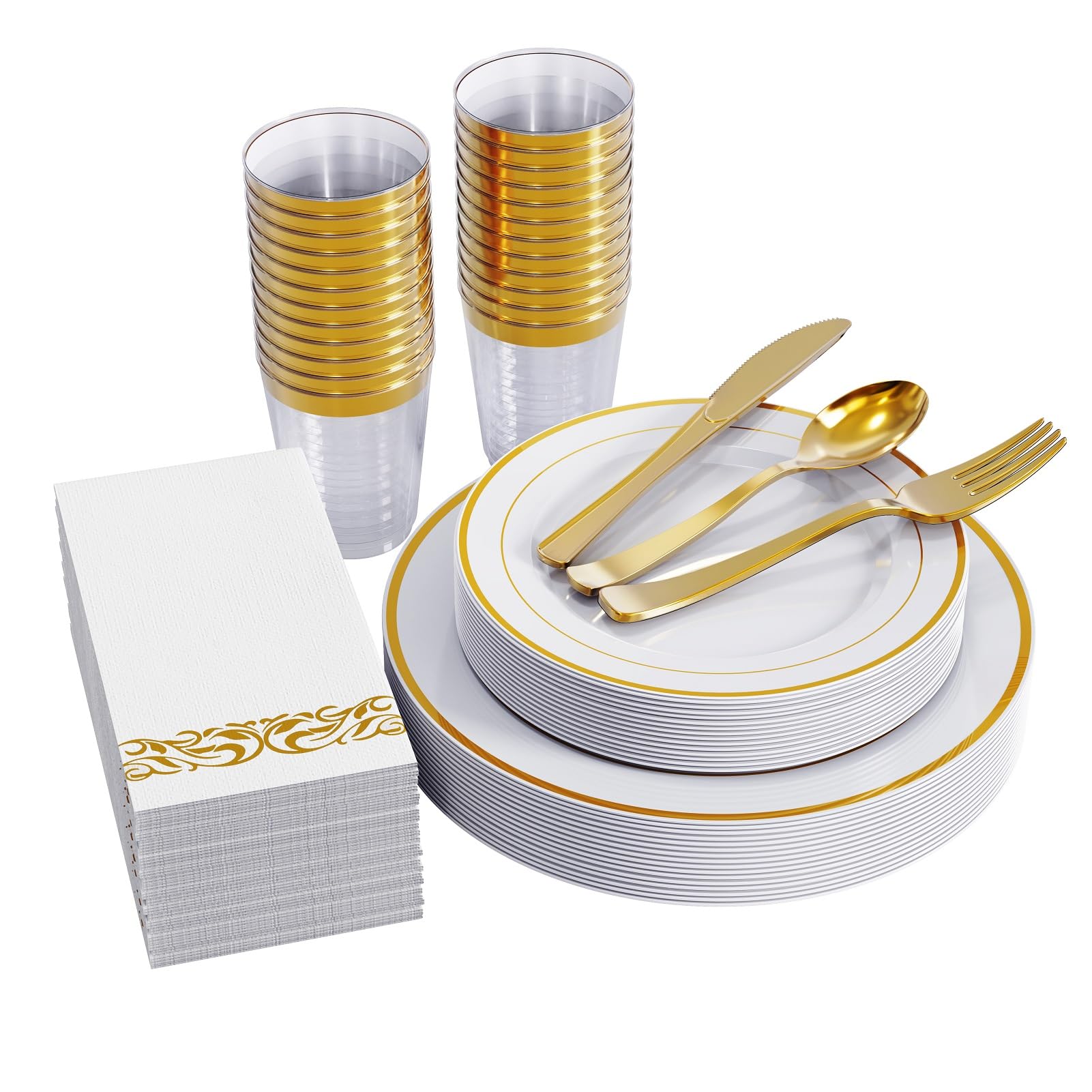 FOCUSLINE 175 Count Gold Dinnerware Set for 25