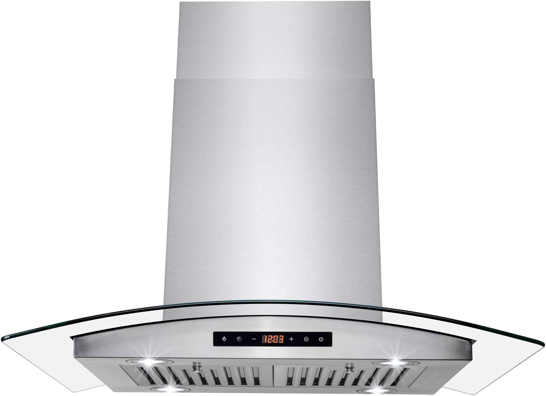 AKDY 36 in. Convertible Island Mount Range Hood with Tempered Glass and Touch Control Carbon Filters in Stainless Steel