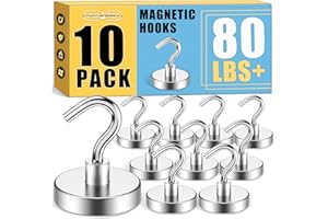 VNDUEEY Magnetic Hooks, 80 Lbs Heavy Duty Magnet Hooks Cruise for Hanging, Super Strong Magnetic Hooks for Cruise Cabin, Refrigerator, Classroom, Magnetic Metal Hooks for Grill (Silver, Pack of 10)