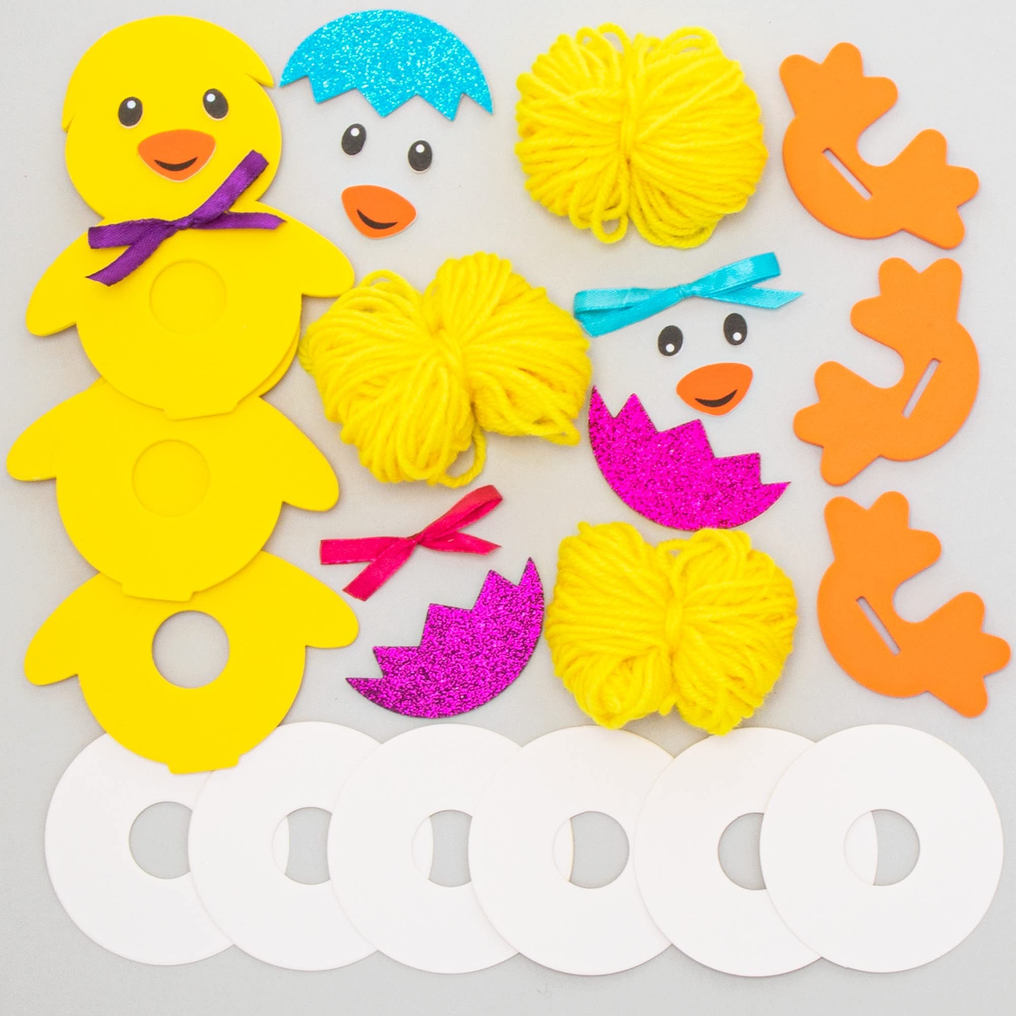 Baker Ross Easter Chick Pom Pom Kits - Pack of 3, Easter Pom Poms Crafts for Kids (FC492)