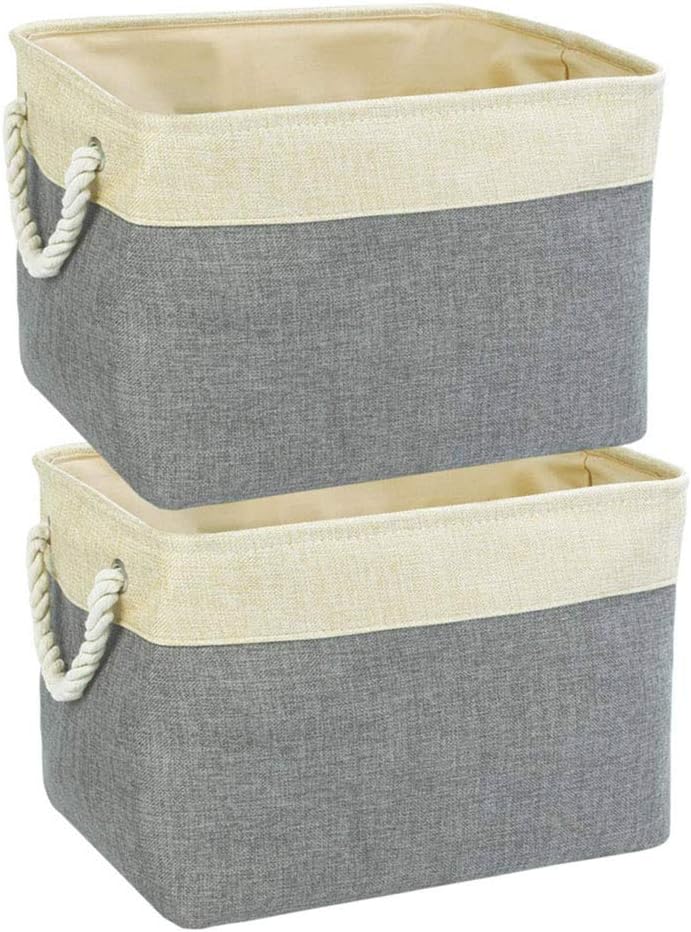 HomeStorie Cloth Storage Basket Bin Organizer Set, Pack of 2, Grey (AR1524-M*2)