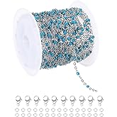 MECCANIXITY Stainless Steel Bead Chain, 16.4 Feet/5M Enamel Beaded Jewelry Link Cable Chains Spool Kit for Jewelry Making, Necklace, Bracelets, DIY Crafts (Silver/Lake Blue, Pack of 1)