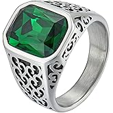 YL Men's Gemstone Statement Ring Stainless Steel Square Signet Ring Wedding Band Engagement Jewelry