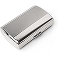Mini Metal Cigarette Case - Women and Men, Portable Double Sided Spring Clip, Holds 12 85mm Cigarettes (Striped Silver)