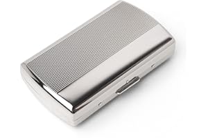 EYIDADAE Mini Metal Cigarette Case - Women and Men, Portable Double Sided Spring Clip, Holds 12 85mm Cigarettes (Striped Silver)