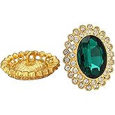 Rytenz 2 Pcs Rhinestone Buttons, Crystal Embellishments Buttons for Clothing Jewelry Making DIY Decoration Bottons for Sewing Crafts Wedding Bridal (Green)