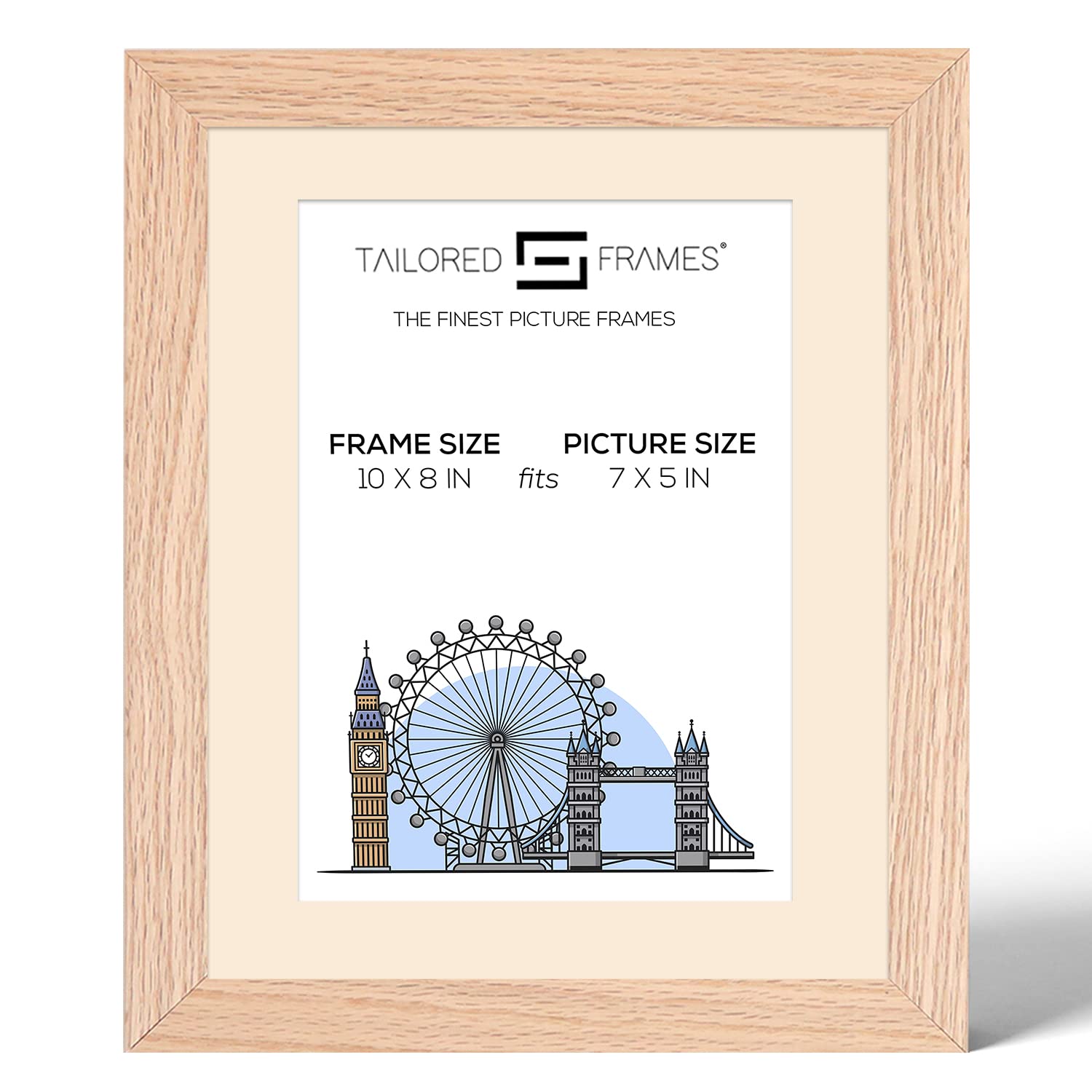 Tailored Frames 99 Solid Natural Oak 10" x 8" Frame for 7" x 5" Picture | Single Picture Frames | Table Top & Wall Hanging Type | Photo Frame with Antique Mount