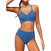 Doumlop Girls Swimsuit Bikini Set,Criss Cross Bathing Suits for Girl Two Piece Solid Color Girls' Swimwear for 7-16 Years