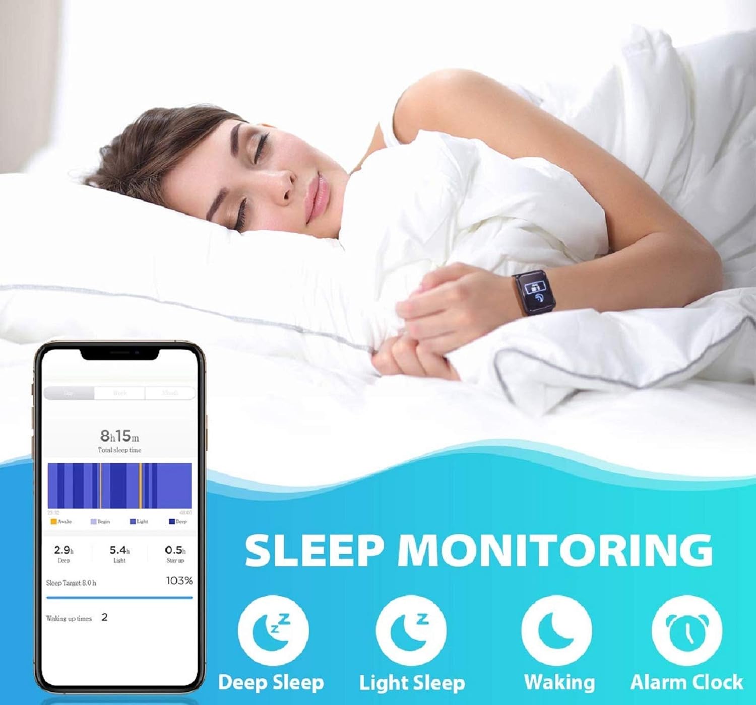 N3 ZELEK Pulse Oximeter Smart Watch Blood Pressure Monitor Fitness Tracker Smart Band LARGE BATTERY Waterproof 50m Full Touch Screen Heart Rate Monitor Activity Tracker Sleep Monitor Women Smartwatch - Image 4