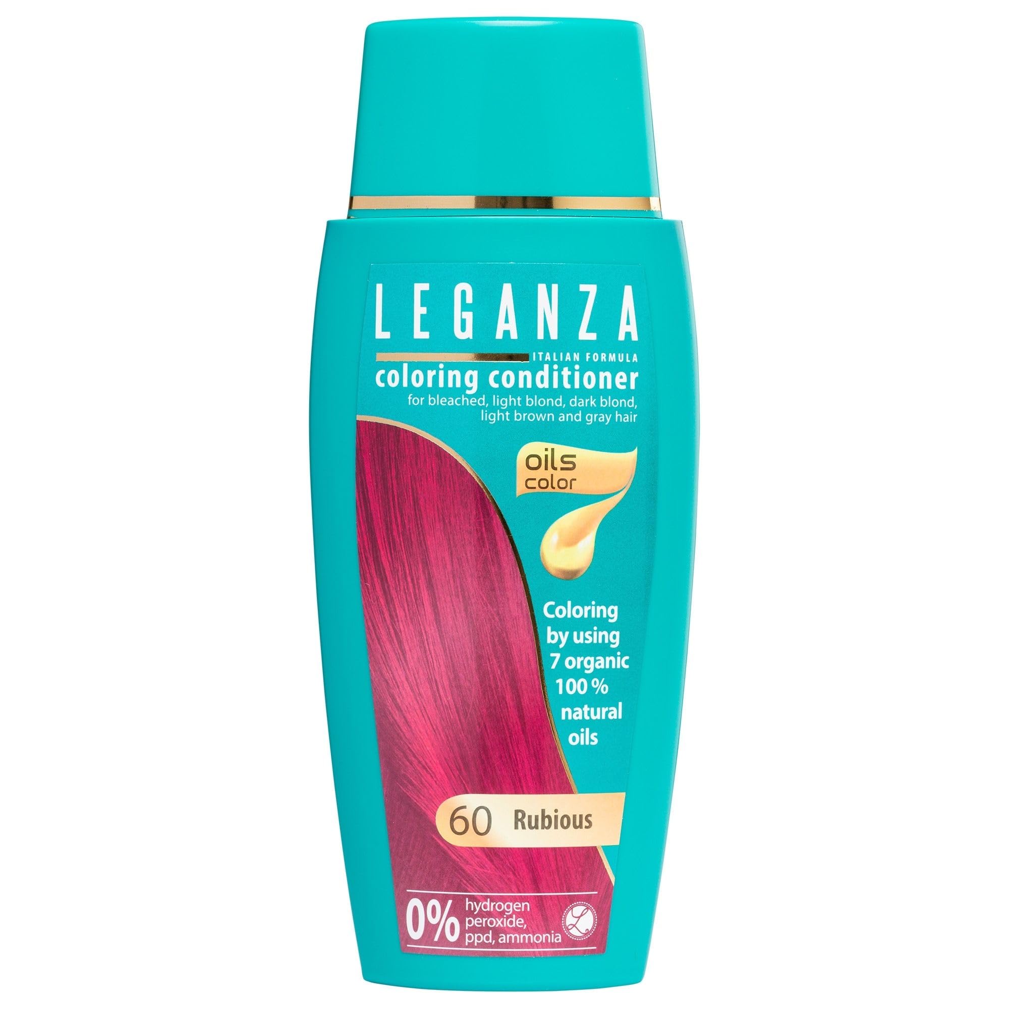 Leganza Hair Coloring Conditioner Natural Balm Color Rubious Nº 60 | Enriched with 7 Natural Oils | Ammonia, PPD and Paraben Free | 150 ml