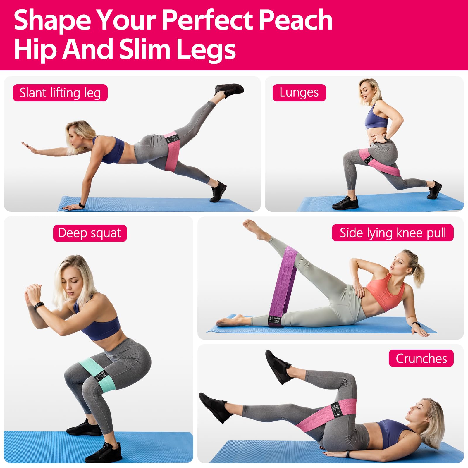 WALITO Resistance Bands for Legs and Butt, Fabric Exercise Loop Bands Yoga, Pilates, Rehab, Fitness and Home Workout, Strength Bands for Booty - Image 6