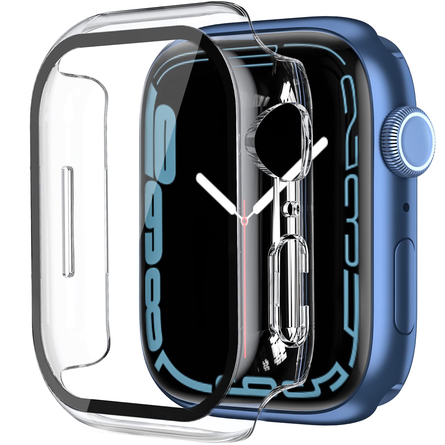 Uluck 2 Pack Case With Tempered Glass Sceen Protector Compatible With Apple Watch Series 9 /Series 8 / Series 7 45mm, Hard PC Case Overall Protective Cover - Trasparent