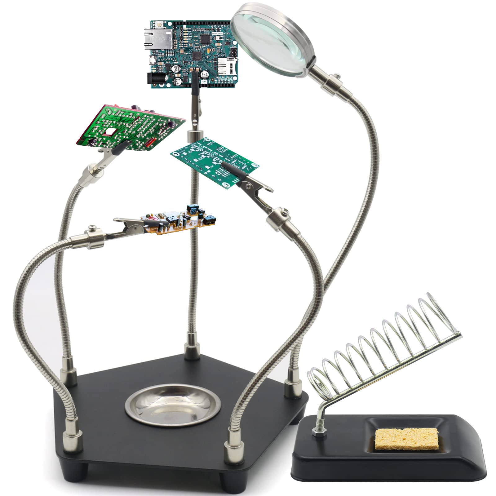 Photo 1 of Kaisiking Helping Hand Soldering Third Hand Soldering Tool PCB Holder with Soldering Iron Stand, Metal Base Flexible Metal Arms for Soldering, Electronic Repair