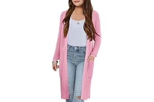 Amarmia Girl's Open Front Cardigan Long Sleeve Knit Sweaters Lightweight Summer Solid Loose Outerwear Coats with Pockets