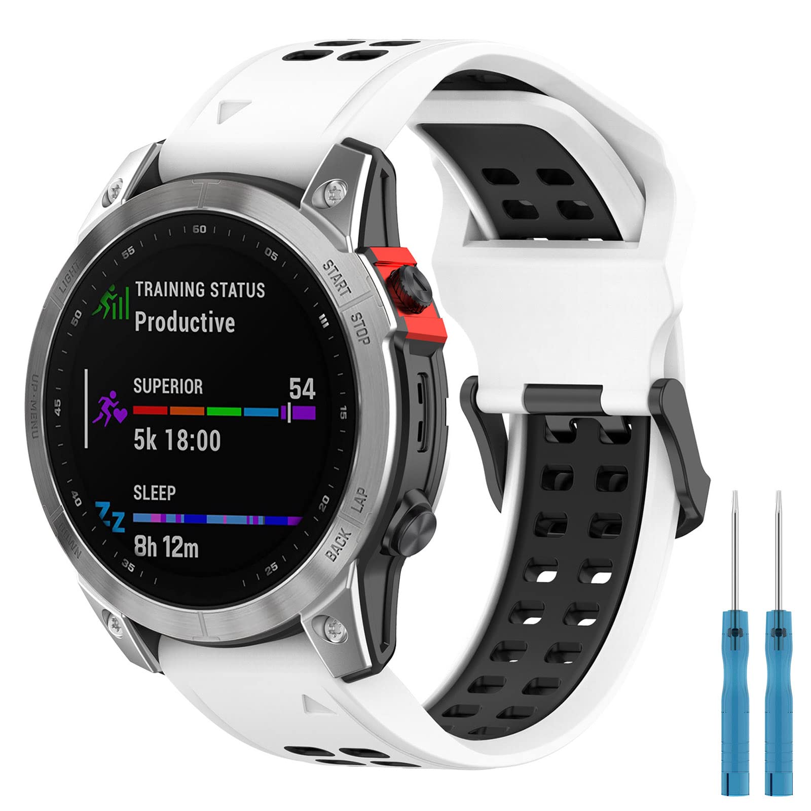 Miimall 20mm Quick Fit Silicone Strap Compatible with Garmin Fenix 7S, Soft Sports Band Breathable Lightweight Waterproof Adjustable Quick Release Replacement Wristband for Garmin Fenix 7S-White+Black