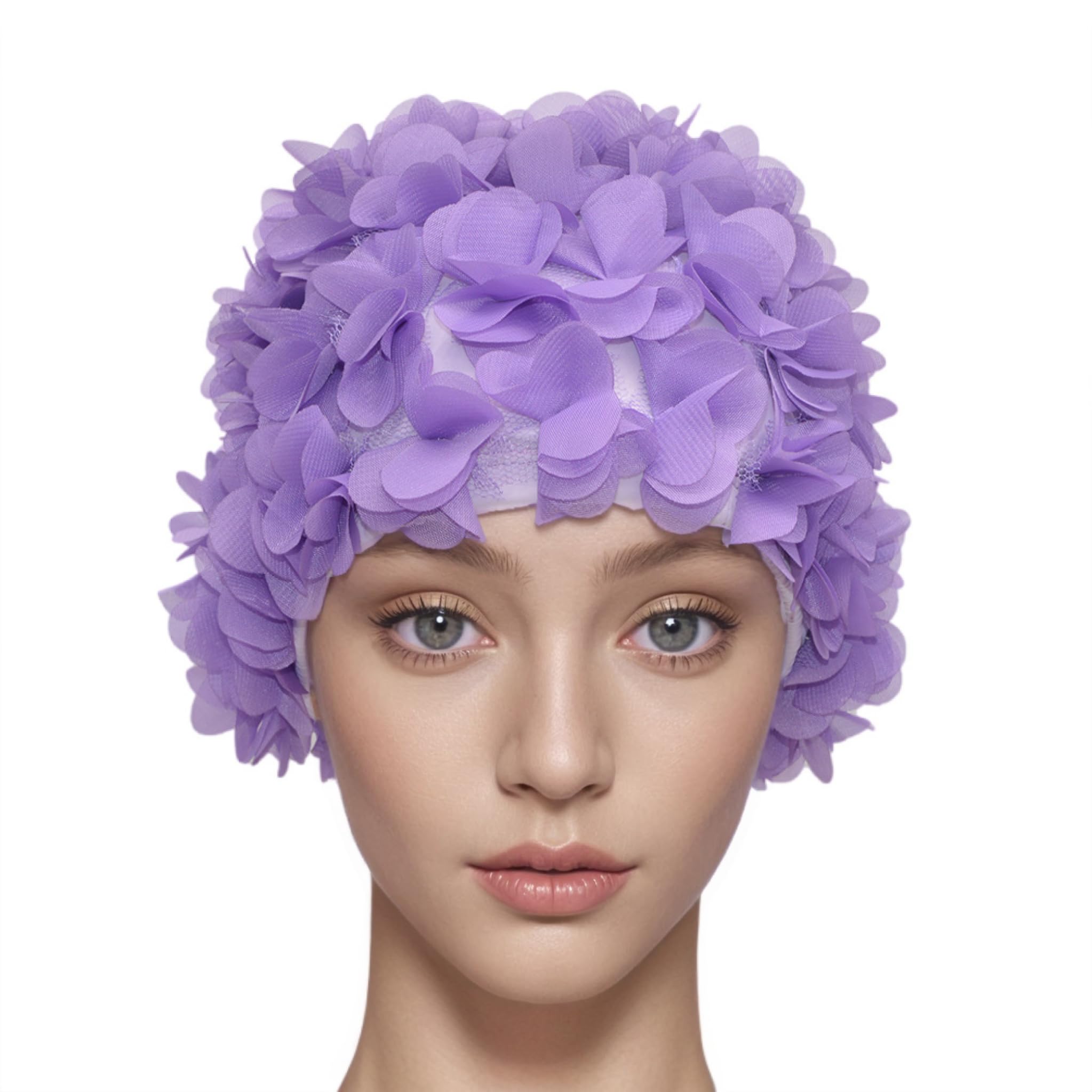 Medifier Lace Vintage Swim cap Floral Petal Retro Style Bathing Caps for Women (Purple)