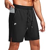 FOGFIRE Men's Athletic Running Shorts with Zipper Pocket 7 Inch Quick Dry Gym Workout Basketball Golf