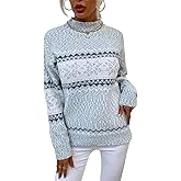 PRINSSIN Women’s Snowflake Christmas Sweater Warm Knitted Winter Pullover Crewneck Tops Long Sleeve Christmas Party Sweater