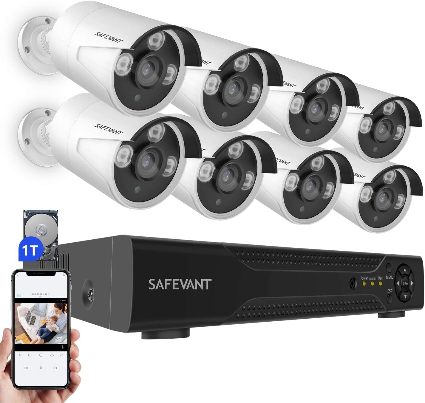 [2020 New] 8 Channel HD Security Camera System with 1TB Hard Drive,SAFEVANT Home DVR Security Systems with Surveillance Cameras Outdoor Indoor Night Vision Motion Detection