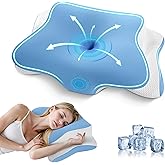JINXIA Cervical Neck Pillow for Sleeping, Odorless Memory Foam Pillows & Cooling Cover, Ergonomic Orthopedic Neck Support Pillow for Side Back Stomach Sleepers, Neck and Shoulder Pain Relief, Blue