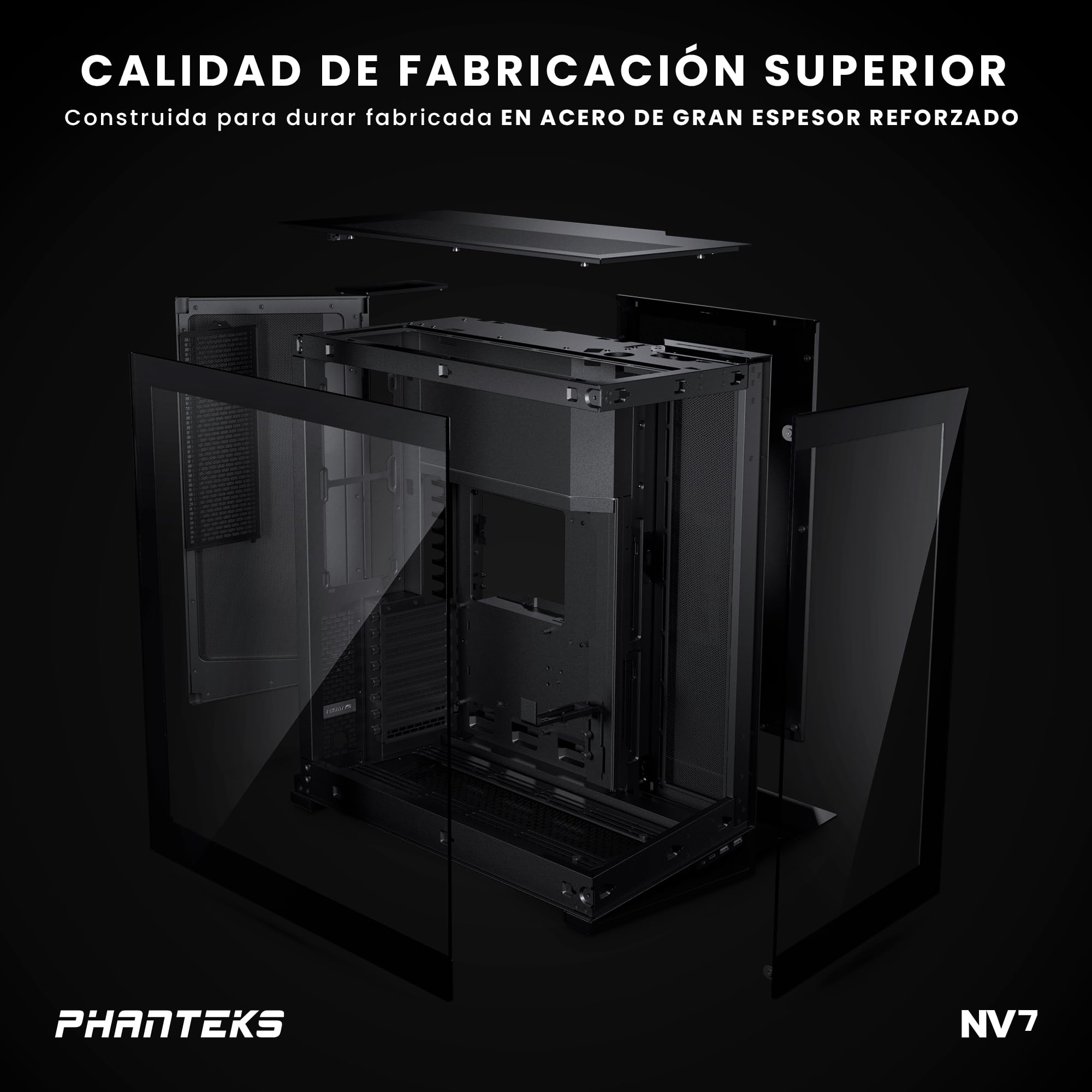 Phanteks (PH-NV723TG_DBK01) NV7 Showcase Full-Tower Chassis, High Airflow Performance, Integrated D/A-RGB Lighting, Seamless Tempered Glass Design, 12 Fan Positions, Black