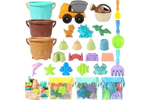 BINSUNS Beach Sand Toy - Sandbox Toys Shell Collecting Bag with Bucket Mesh Beach Bag for Boys and Girls(27PCS)