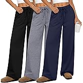 Locoowai 3 Pack Women's Wide Leg Sweatpants Yoga Workout Jogger Pants High Waist Drawstring Straight Trousers with Pockets