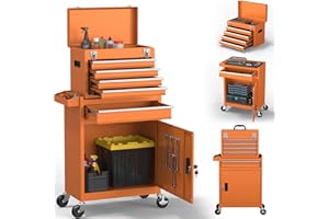 Granper 5-Drawer High Capacity Rolling Tool Box, Removable Cabinet Storage Tool Chest with Wheels and Drawers, Detachable Toolbox with Lock for Mechanics Garage Workshop and Tool Room (Orange)